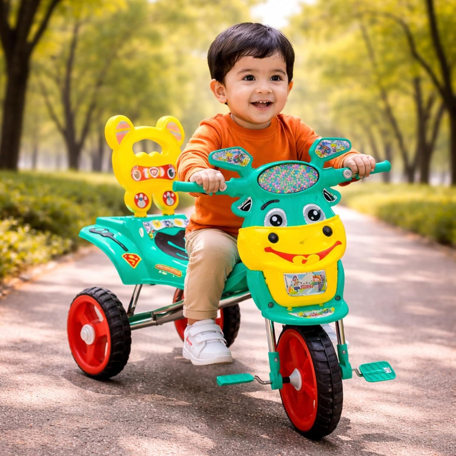 GURTOY® Bunny Style Green Kids Tricycle for 1–4 Years | Stable 3-Wheel Baby Tricycle with Pedals & Backrest Seat | Lightweight Ride-On for Indoor & Outdoor Use