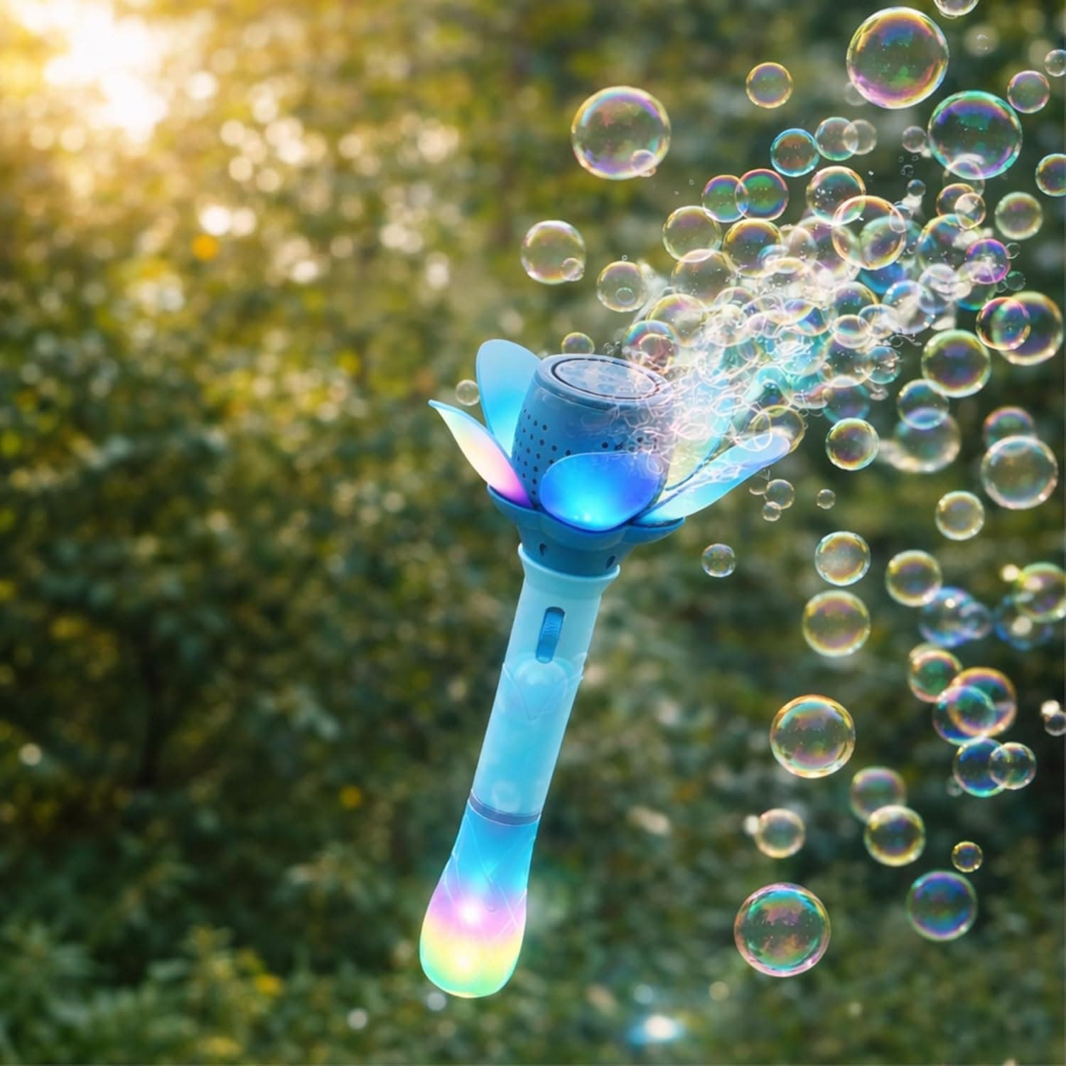 Automatic Bubble Machine for Kids – Electric Bubble Wand with LED Lights | One-Button High Output Bubble Gun for Outdoor Play & Parties
