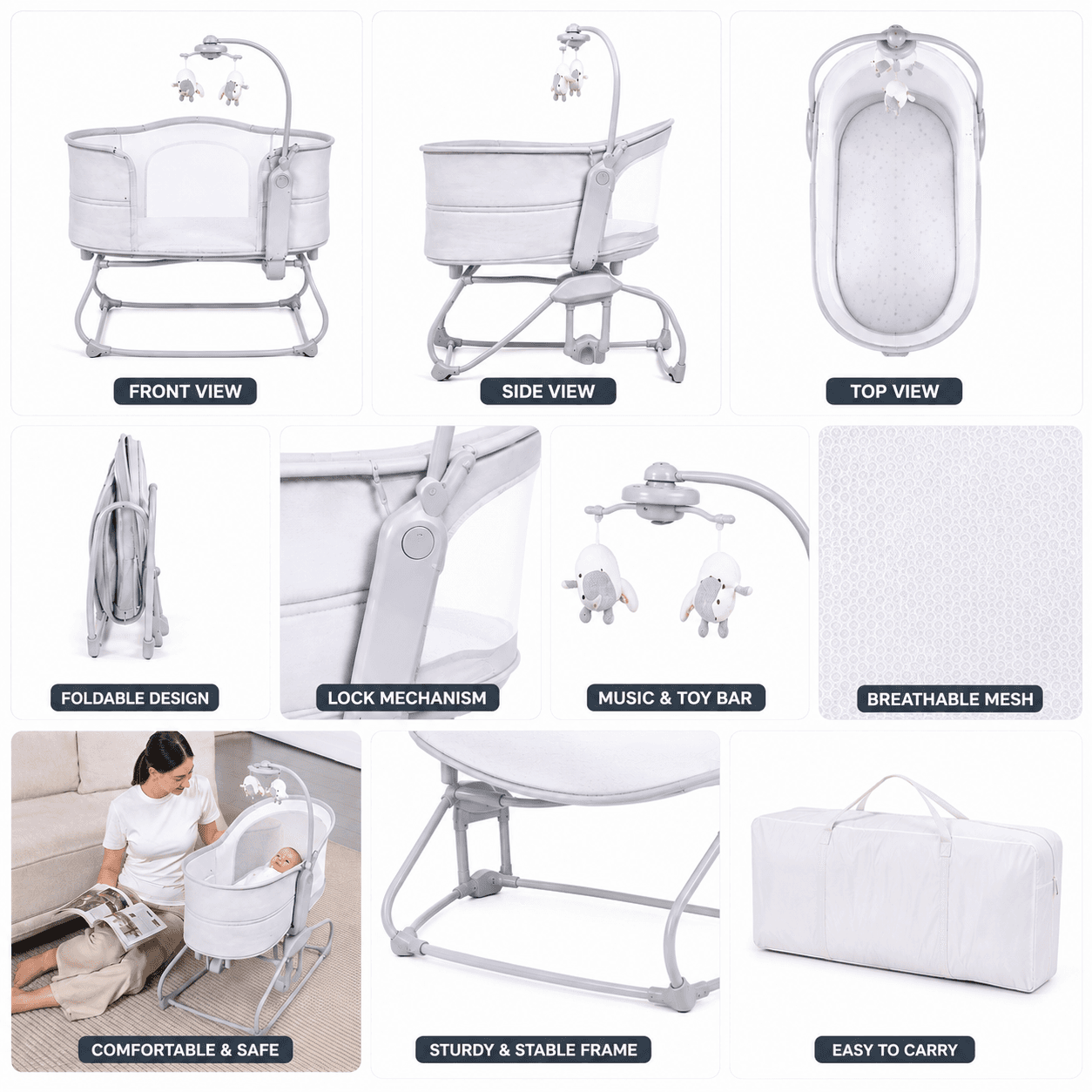 GURTOY® Premium 4-in-1 Baby Bassinet Cradle foldable