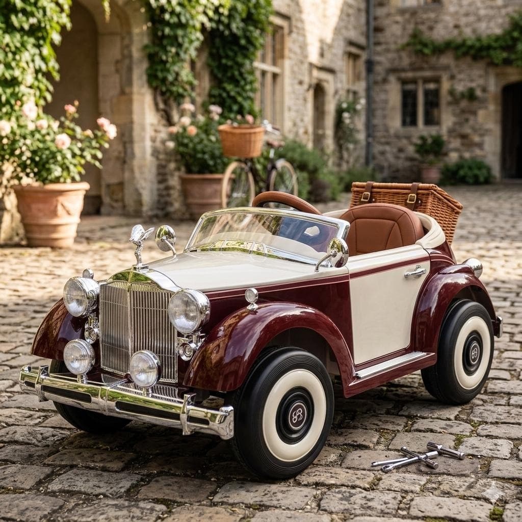 GURTOY® Luxury Kids Electric Car | Battery Operated Ride On Vintage Car with LED Lights, Music & Remote Control