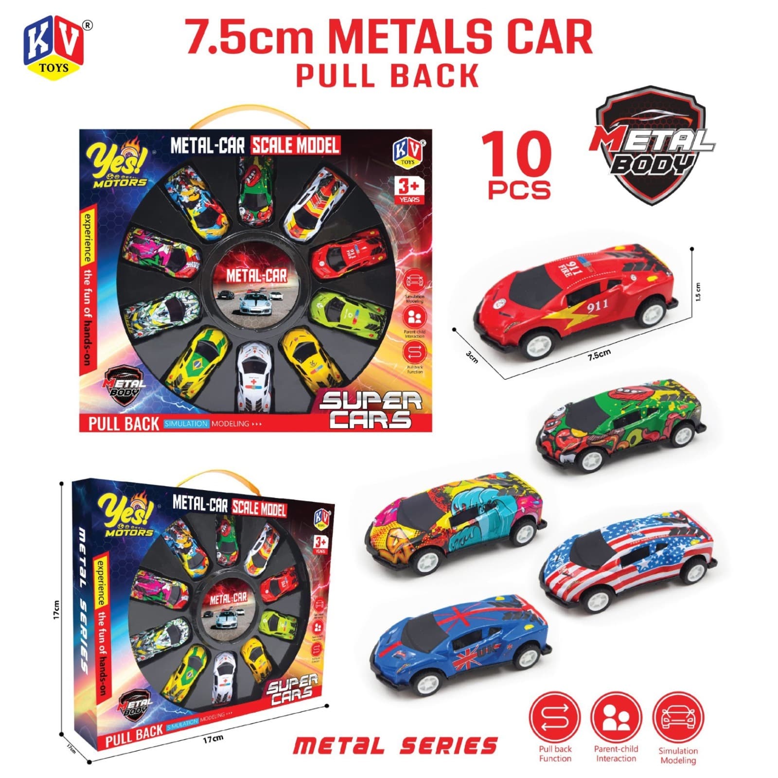 GURTOY® 10 PCS Metal Pull Back Toy Car Set for Kids – Mini Die Cast Racing Cars Collection