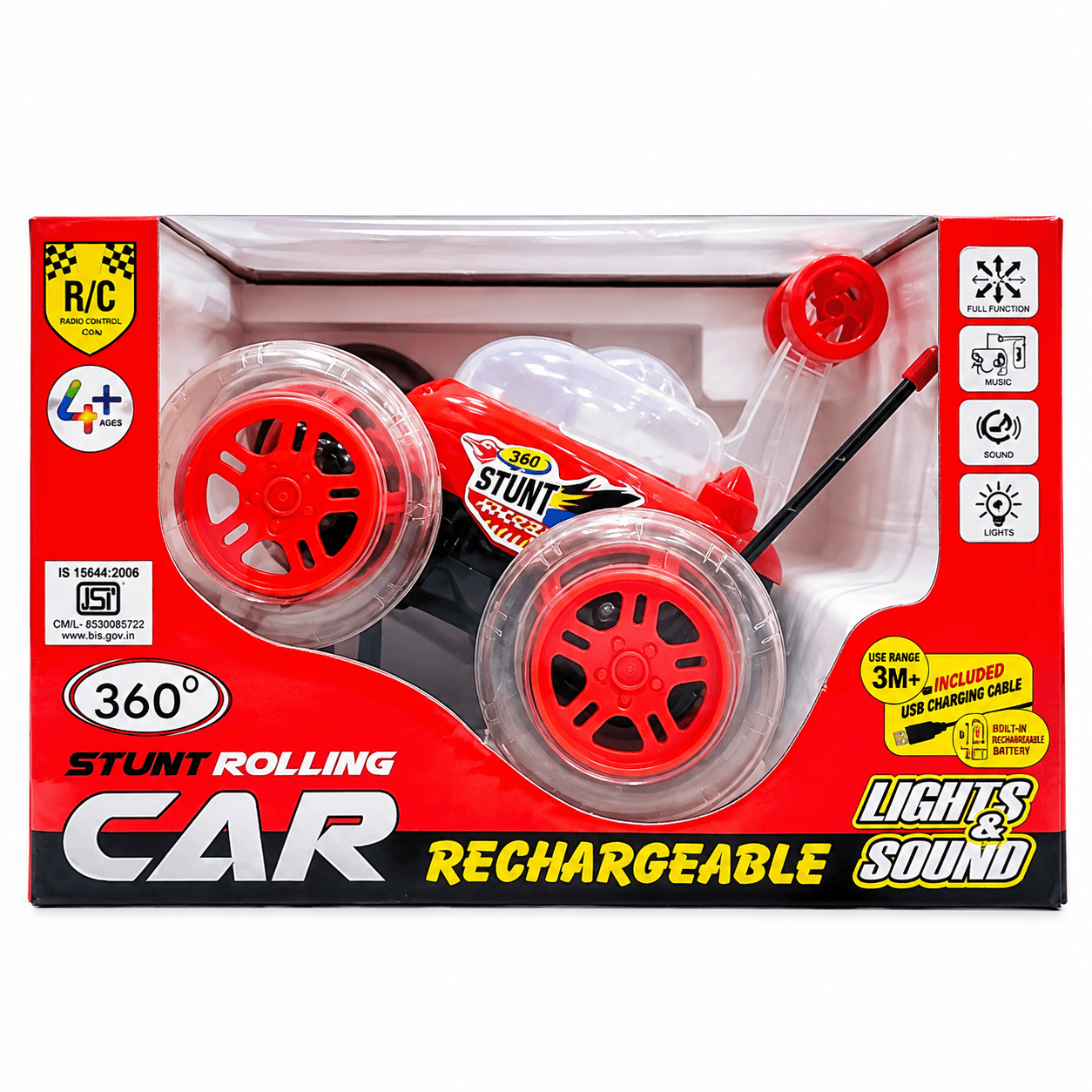 GURTOY® 360° Stunt Rolling Rechargeable RC Car with Lights & Sound – Remote Control Flip Car for Kids